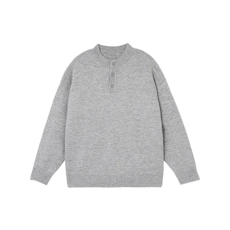 Men's loose fit long sleeve polyester knit sweater pullover in light gray, dark gray, or black, sizes M to XXXL