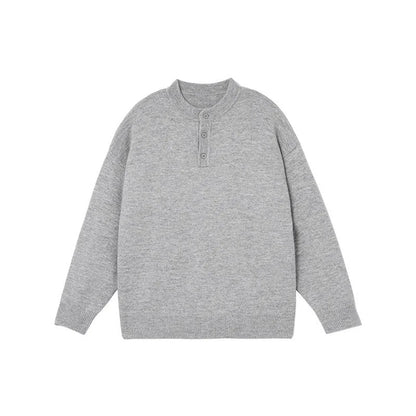 Men's loose fit long sleeve polyester knit sweater pullover in light gray, dark gray, or black, sizes M to XXXL