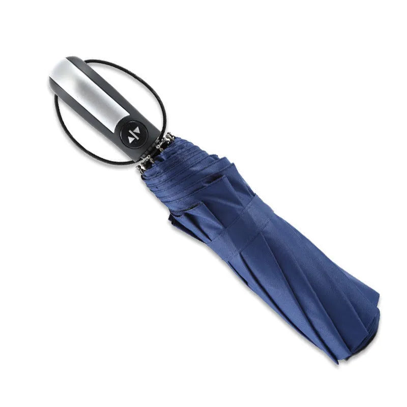 Business No Plus-sized Sun-shade Umbrella: A 10-bone triple-folding umbrella with automatic open mode, made from 190T density NC fabric laminated with vinyl, available in black, navy blue, and wine red.