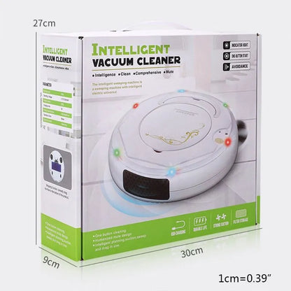 Blue floor sweeping robot vacuum cleaner on a wooden floor