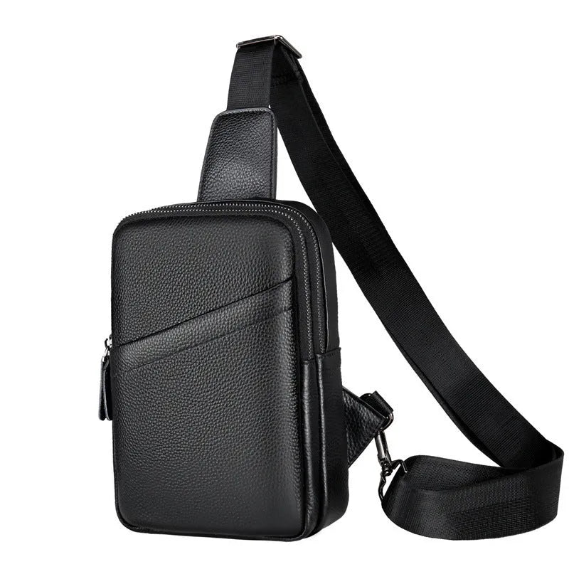 Men's genuine leather crossbody shoulder bag in urban simplicity style with chest bag design
