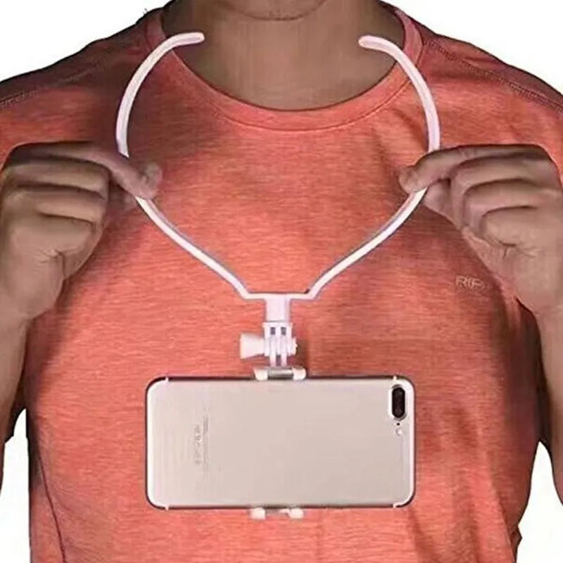 Black adjustable neck phone holder showing flexible ring and 180-degree smartphone mount.