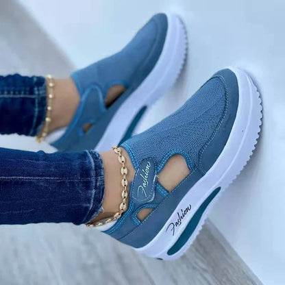 Stylish and comfortable women's mesh sneakers with cushioned soles, available in red, black, blue, and pink colors in sizes 35 to 43.