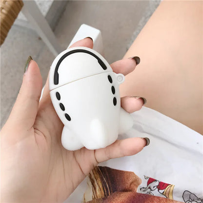 Cartoon aeroplane silicone flip case for AirPods with carabiner clip hook attached