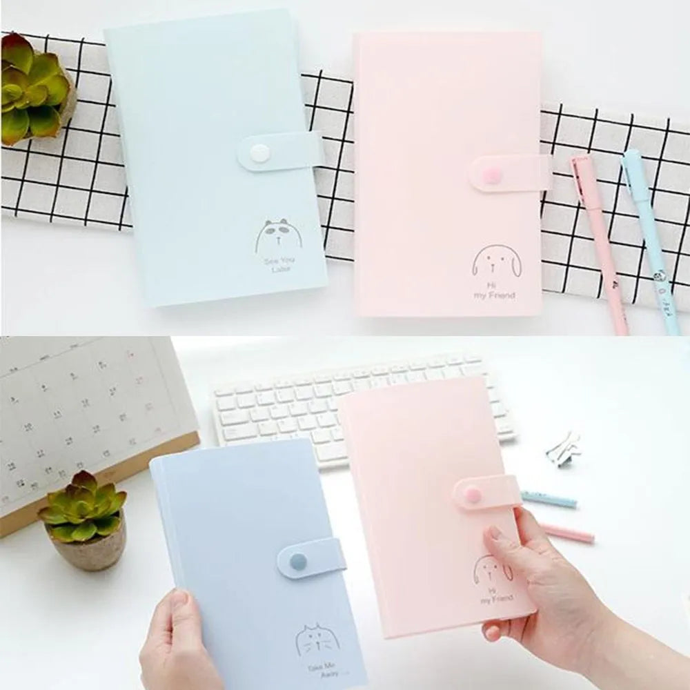 PVC business card holder book with protective shell and smile logo, measuring 190mm by 120mm