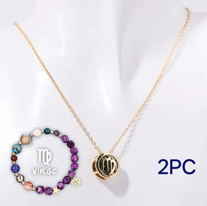 Natural stone bead necklace and matching bracelet set showing varied gemstone colours and textures.