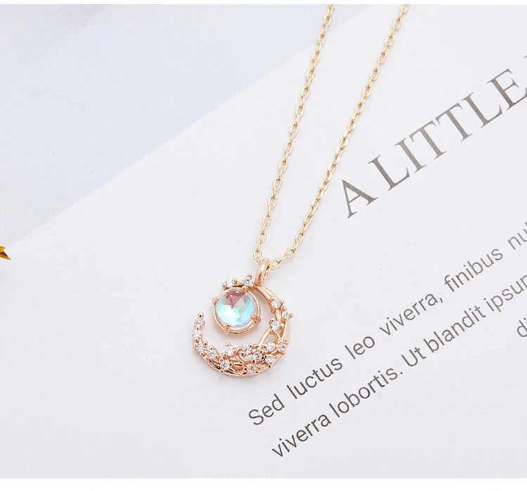 Elegant Ladies Moon Pendant Necklace with adjustable chain and diamond-cut detailing