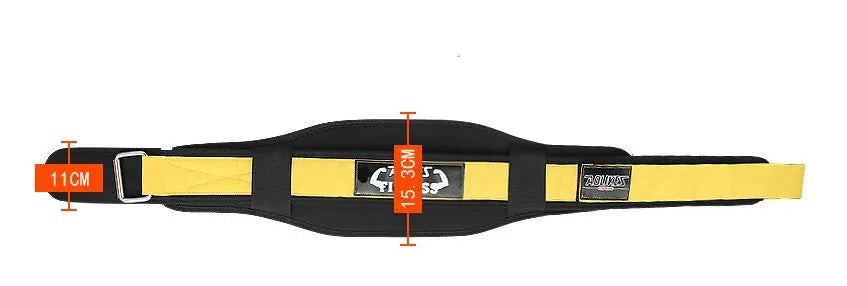 Black nylon fitness weightlifting waistband shown on a mannequin, with Red and Yellow colour options available.