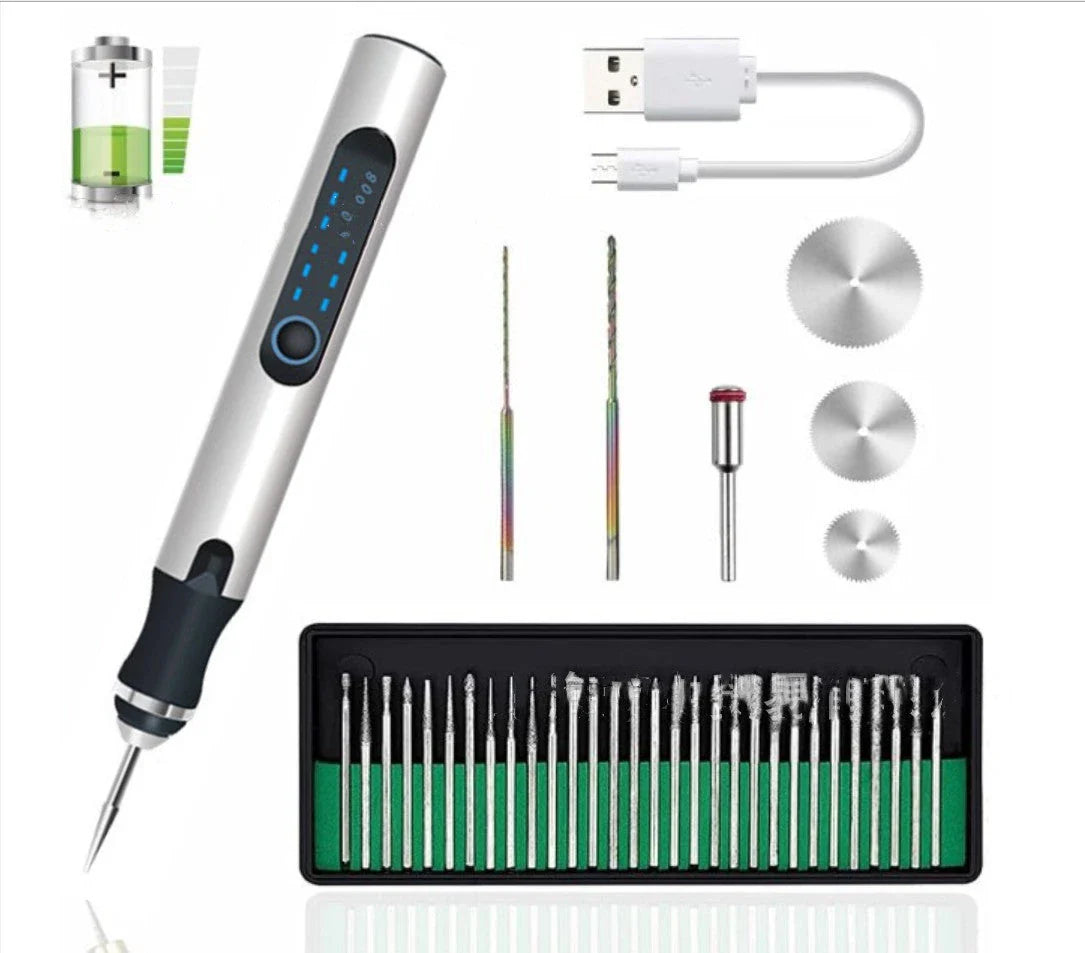 Versatile electric engraving pen with adjustable speed, mini grinder, and a variety of accessories for creative projects