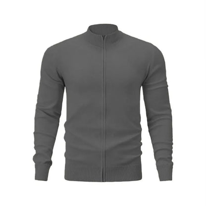 Cotton zipper front sweater with stand collar in multiple colour options showing loose fit
