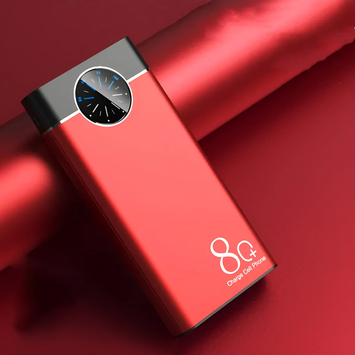 Black, red, and blue coloured 20000mAh fast charging portable power bank with alloy casing.