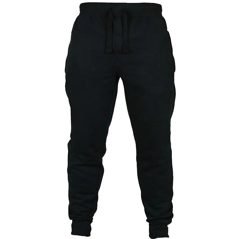 Men's solid colour cotton fleece casual trousers with a drawstring waistband in a loose fit.