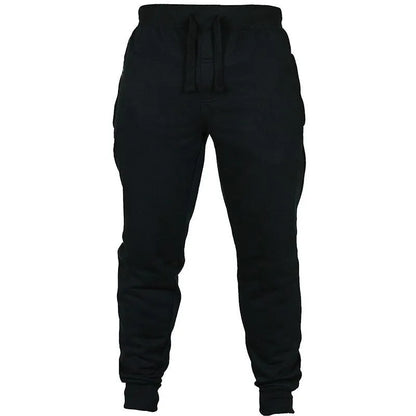 Men's solid colour cotton fleece casual trousers with a drawstring waistband in a loose fit.