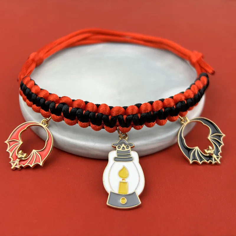 Halloween pet collar decoration with zinc alloy charms in pumpkin bat design on a black collar