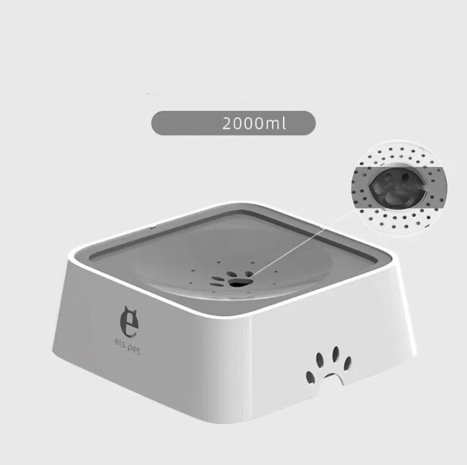 Grey ABS 2L pet water bowl with floating plate and slow water inlet, 244.5 x 221 x 86.5mm
