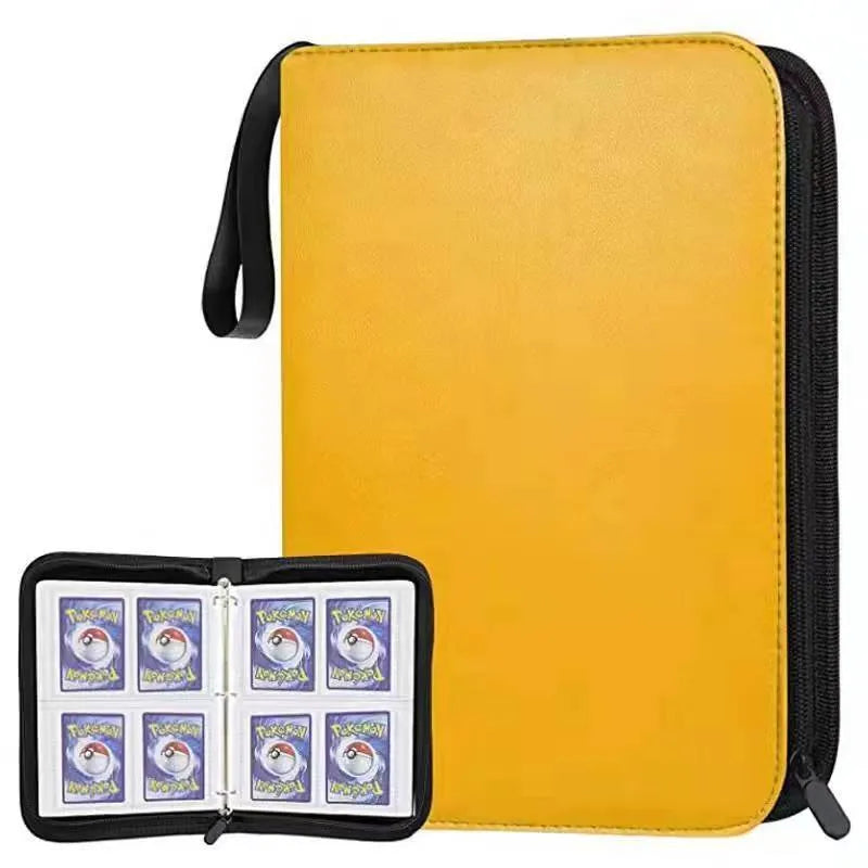 Four-grid card storage bag in black, yellow, sky blue, or red, holding up to 400 trading cards