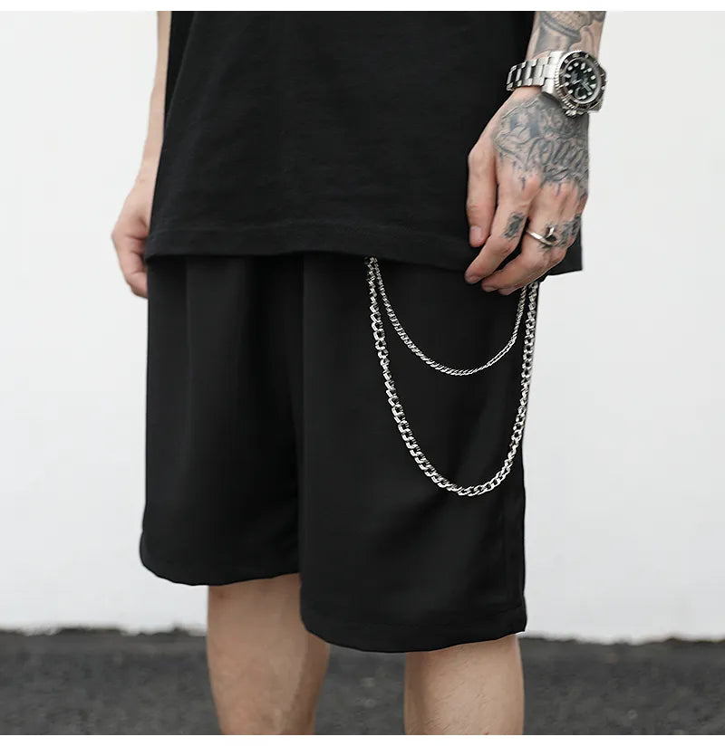 Black cotton trouser chain suit shorts with chain detail, available in sizes S M L XL