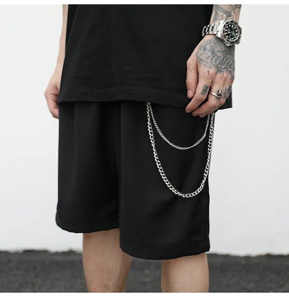Black cotton trouser chain suit shorts with chain detail, available in sizes S M L XL