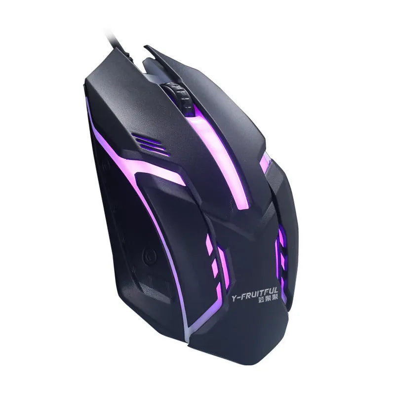 Black and white wired USB mouse with LED lighting and 1.3 metre cable