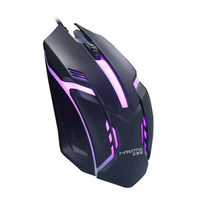 Black and white wired USB mouse with LED lighting and 1.3 metre cable