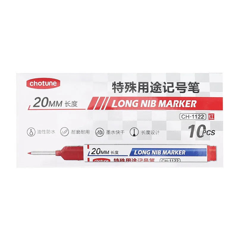 Waterproof quick-drying marker pens with 20mm long pen head in black, red and blue, pack of 10