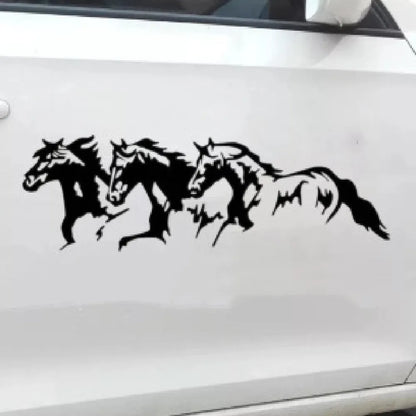 Three Horses auto decal sticker featuring a steed design, shown at 25cm by 8cm size.