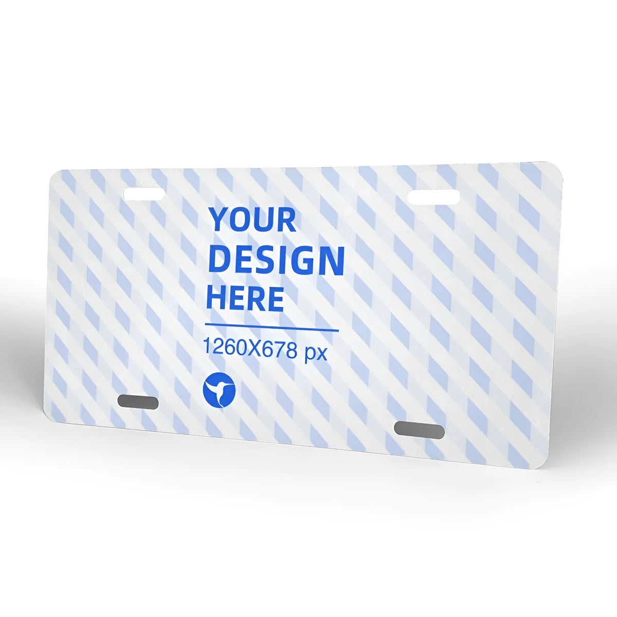 White aluminium front license plate with full-width custom printing area, one size, for cars and trucks