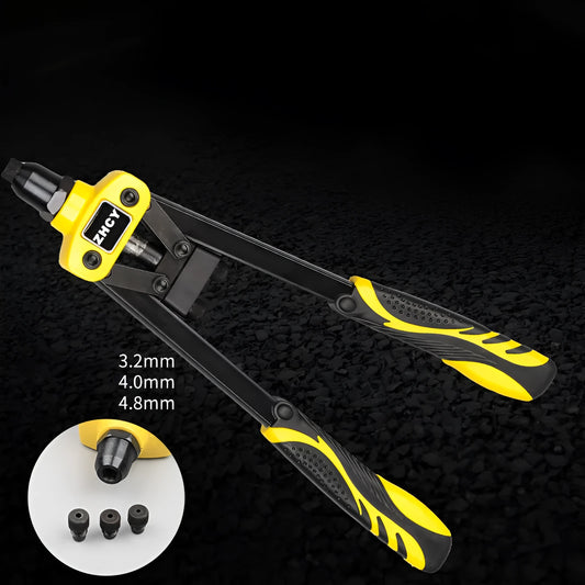 Yellow 13-inch manual rivet gun for household use with 4.8mm maximum pull stud capacity