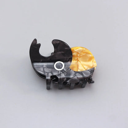 Handmade cellulose acetate beetle grip with caterpillar element in cartoon style decorative clip