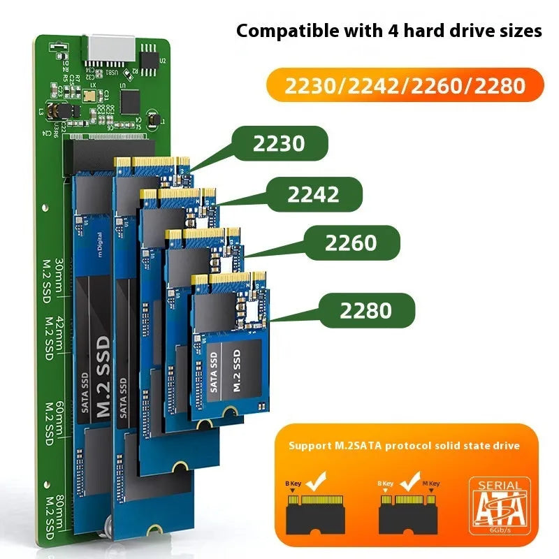 Aluminium alloy M.2 NGFF to USB 3.0 SSD enclosure, 110x40x9.2mm, in black or silver