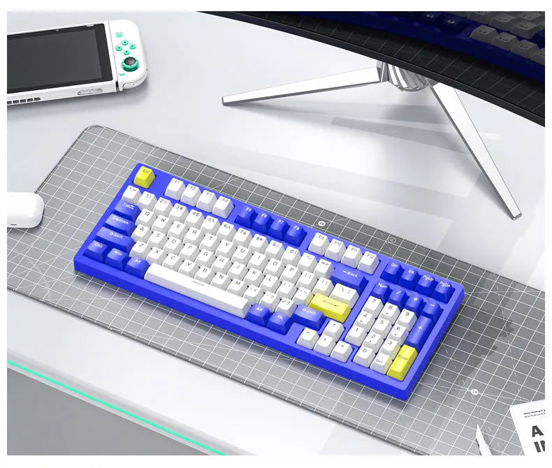 Mechanical keyboard and wireless mouse set in a chosen colour like beige gray or sky blue on a desk.
