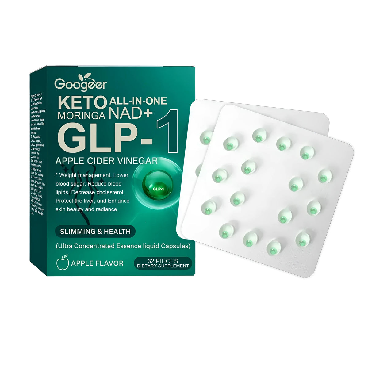 32 ultra concentrated liquid capsules in softgel form containing turmeric, Moringa extract and NAD+