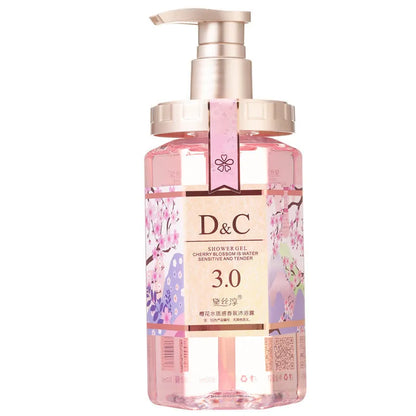 Cherry blossom shampoo, hair mask, and shower gel wash suite set with 500ml bottle.