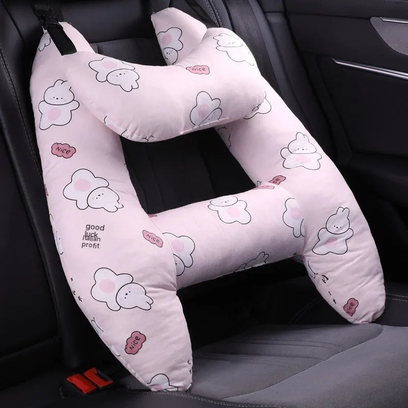 55x70cm car headrest pillow with floral skirt rabbit pattern and pearl cotton fill.