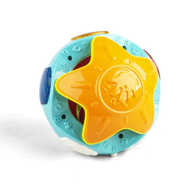 Bright yellow and orange baby rolling ball educational toy with smooth arc design