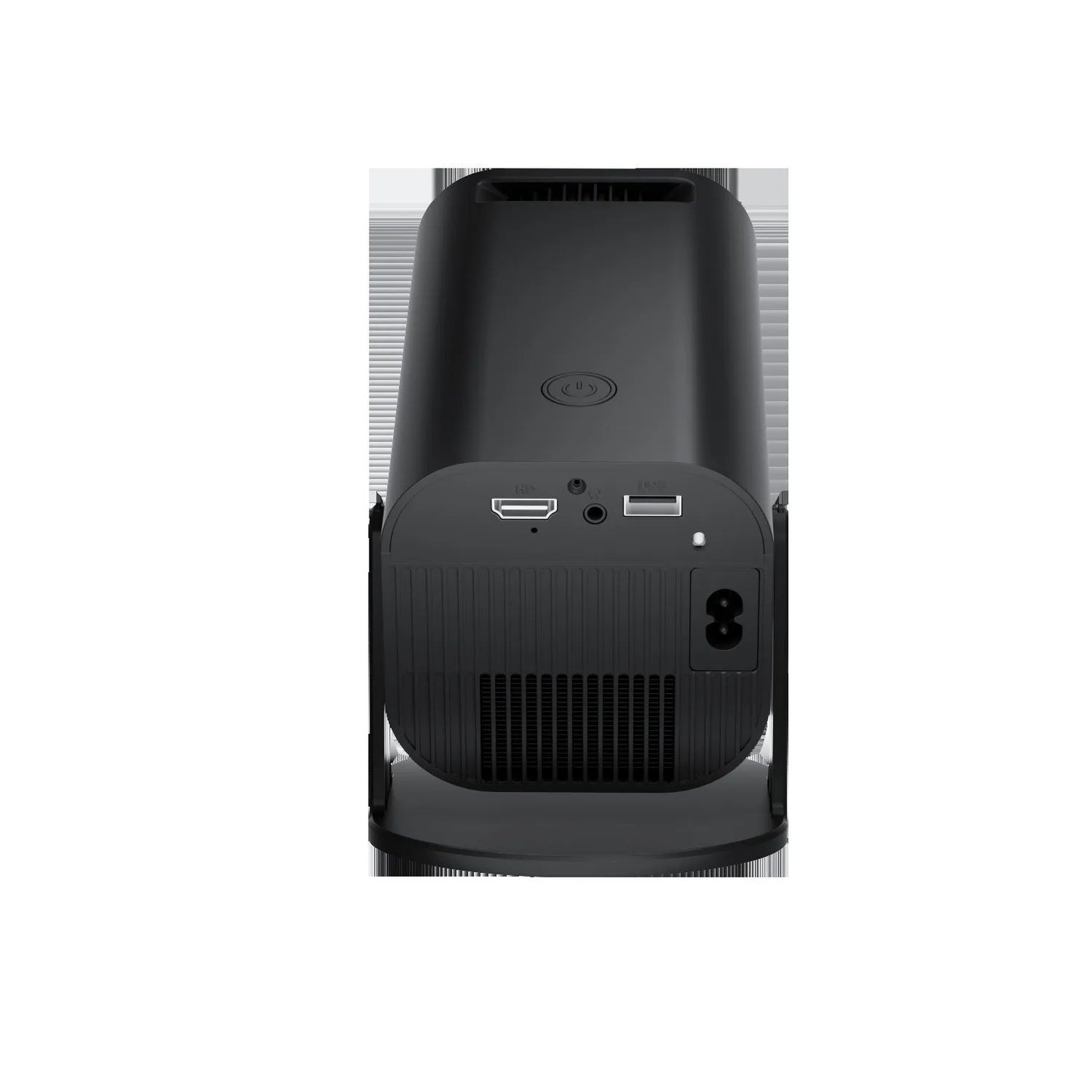P330 portable mini projector in black or white with remote control on a table.