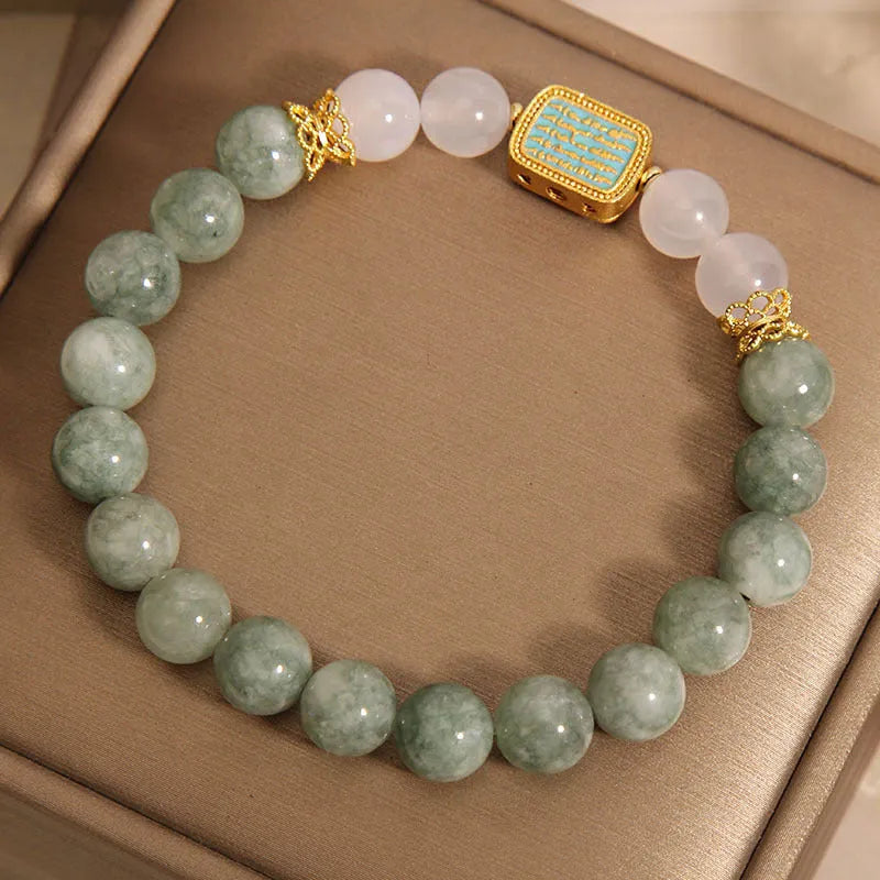 Oil green emerald crystal bracelet with five-piece scriptures design for women