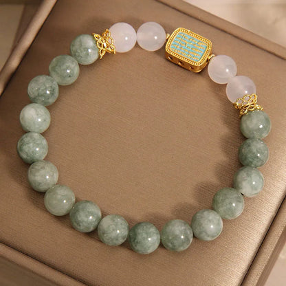 Oil green emerald crystal bracelet with five-piece scriptures design for women