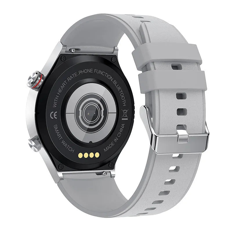 Black smart Bluetooth sports watch with silicone strap and 1.28 inch touch screen on a wrist