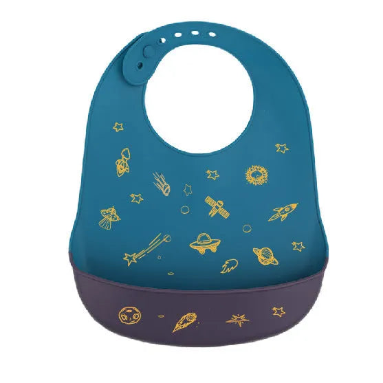 Silicone baby bib with cartoon print, waterproof and antifouling, for ages 0-6 years