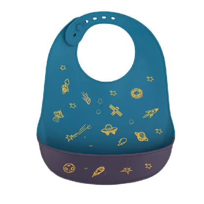 Silicone baby bib with cartoon print, waterproof and antifouling, for ages 0-6 years