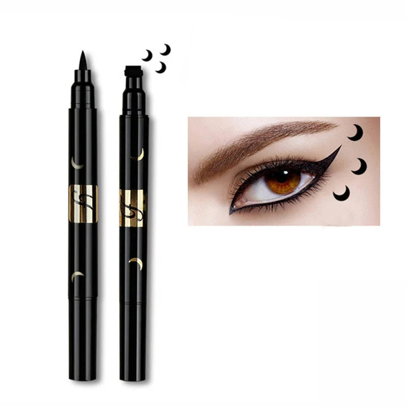 Double-headed seal eyeliner with unique five-pointed star, heart, and moon designs for precise makeup application
