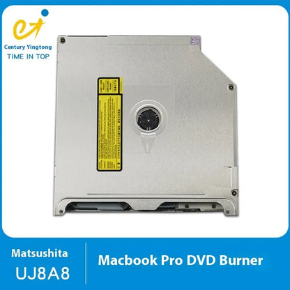Silver MacBook Pro built-in SATA optical drive with UJ8A8 specification, shown from top.