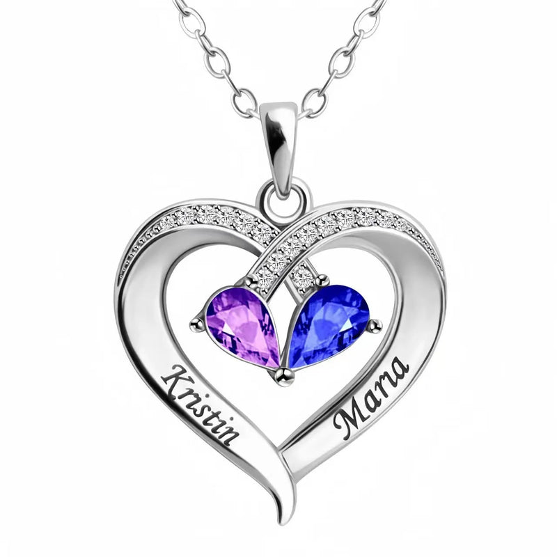 Peach heart necklace for women featuring a two-color water drop pendant with diamond and 12 birthstones in Korean style love jewellery, crafted from copper with electroplating in 18K yellow gold, white gold, or rose gold heart shape pendant.