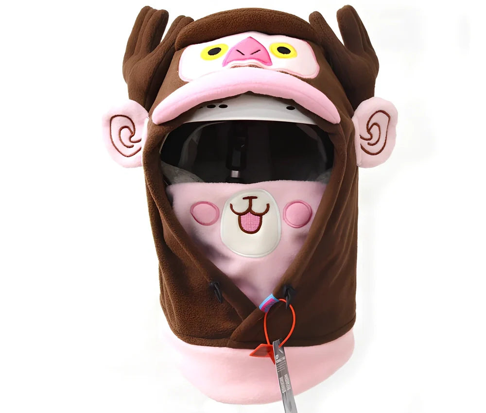 Ski helmet cover with cartoon animal designs including brown bear and white bear patterns for winter sports