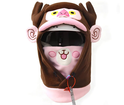 Ski helmet cover with cartoon animal designs including brown bear and white bear patterns for winter sports