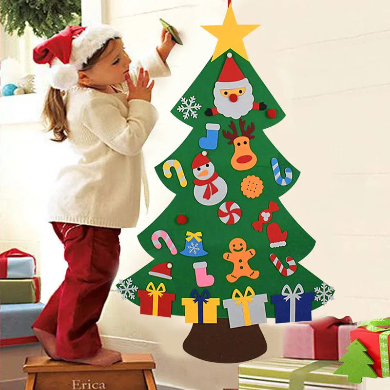 DIY felt Christmas ornaments showing 9 colour sections on 110cm wide material with 18-piece design kits