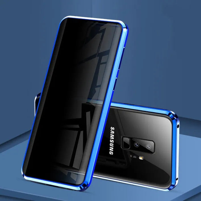 Anti-peeping magnetic clamshell phone case for Samsung Galaxy with double-sided glass protection in solid colour options