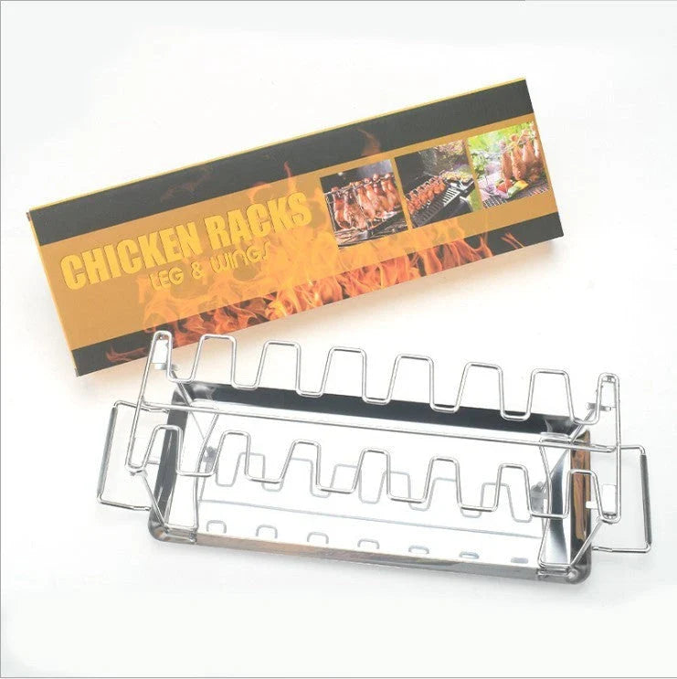 Stainless Steel Barbecue Rack with 14 Slots for Chicken, Ribs, and More