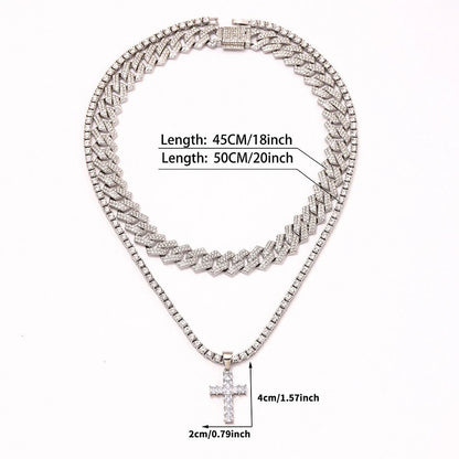 Zircon Cross Pendant Necklace with Cuban Chain in gold and silver options
